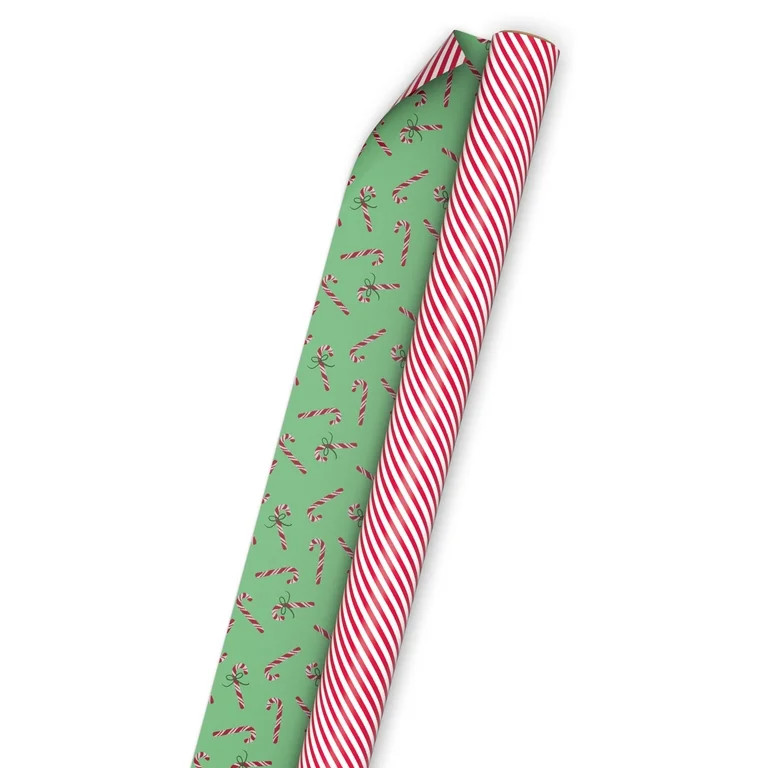 Hallmark Jumbo Christmas Reversible Wrapping Paper Roll (Peppermint Stripes/Candy Canes) 60 sq. f... | Walmart (US)