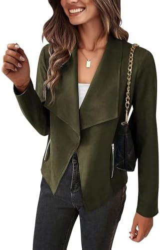 PRETTYGARDEN Women's Faux Suede Jackets 2026 Fashion Fall Clothes Long Sleeve Open Front Cropped ... | Amazon (US)