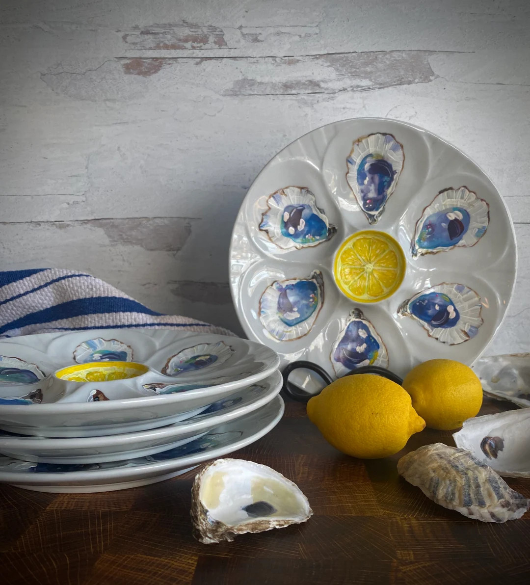 Hand Painted Porcelain Oyster Plate, Coastal Decor by Kristine Kainer | Etsy (US)