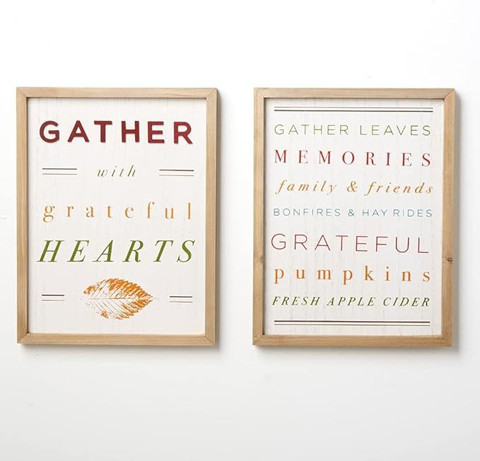 HOMirable Autumn Decorations 2 Pack Wooden Thanksgiving Sign Gather Hearts Fall Decor for Home 12... | Amazon (US)