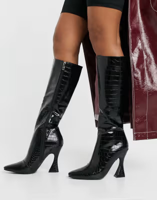 RAID Angelique knee high boots in black croc | ASOS (Global)