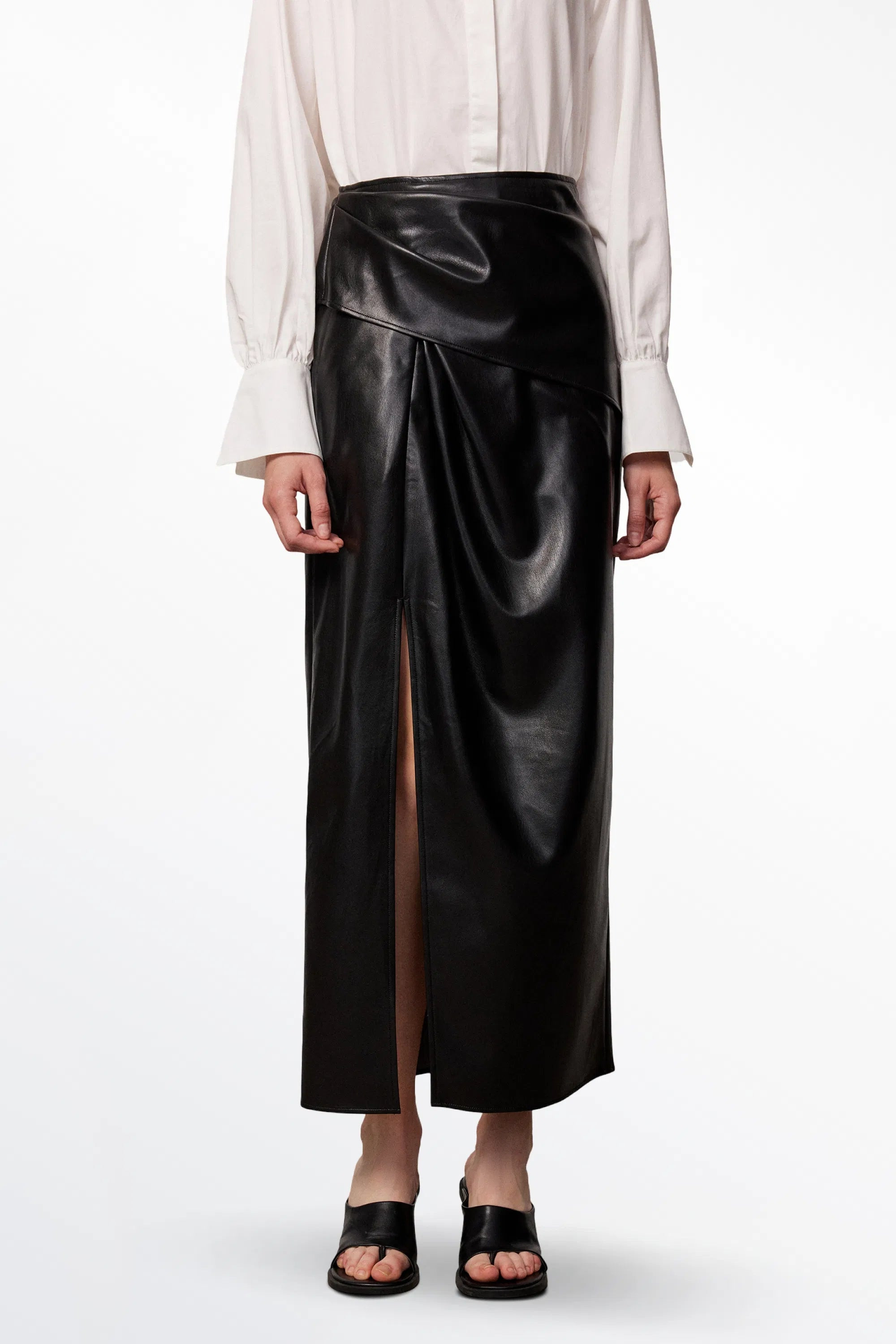 Leona Pleated Slit Skirt in Vegan Leather | Fabrique