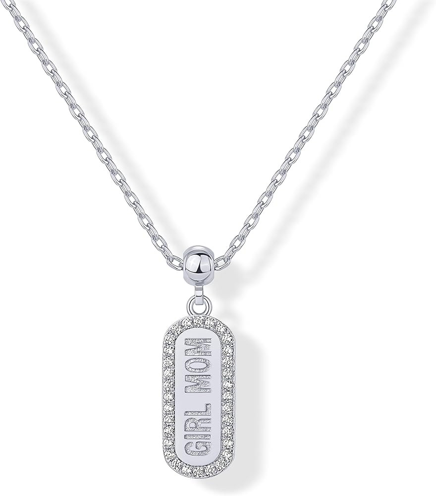 PAVOI 14K Gold Plated Dainty Dog Tag Charm Pendant Mom Necklace for Women - Gold Adjustable Slidi... | Amazon (US)