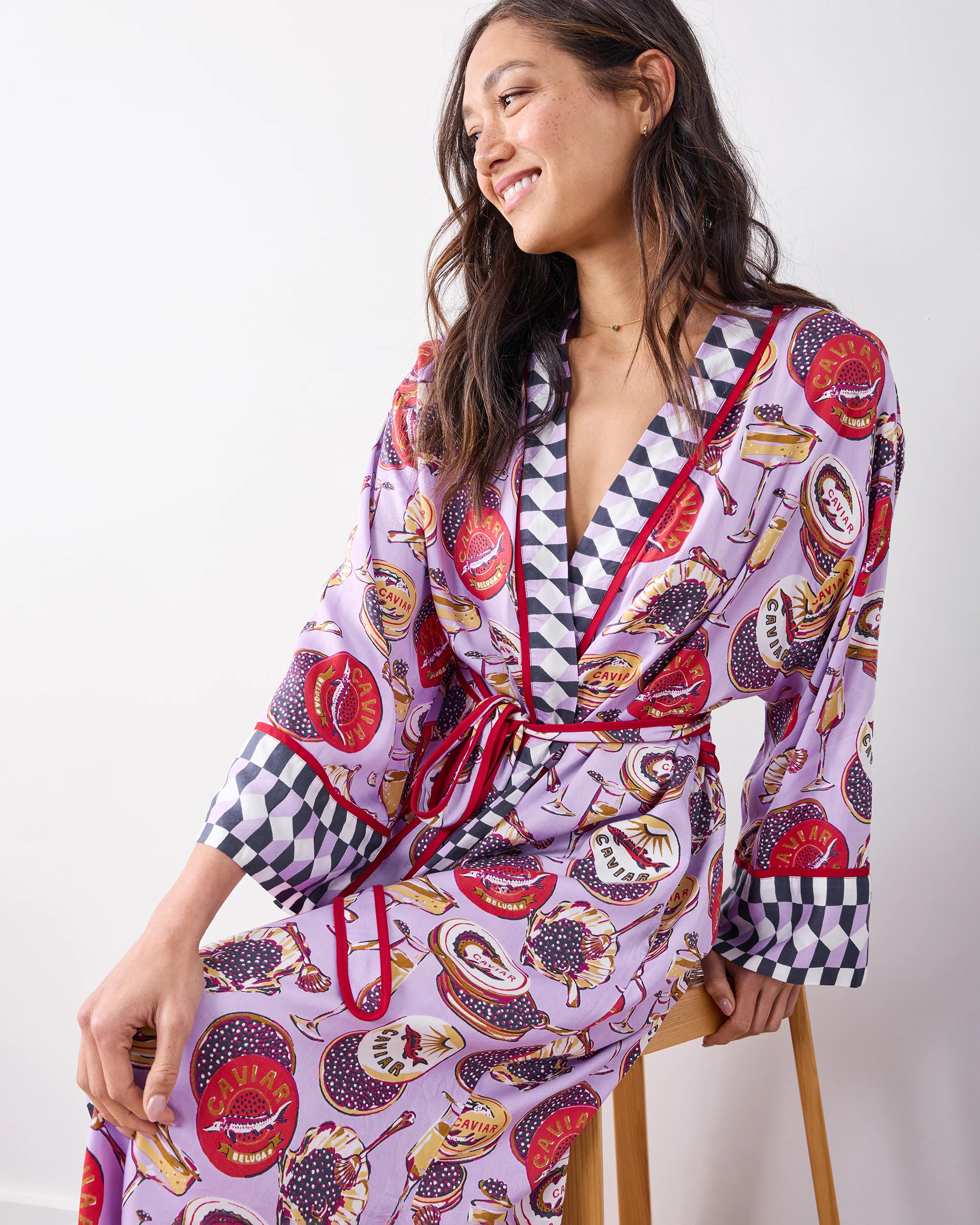 Champagne & Caviar - Eco Satin Robe - Lavender Spritz | Printfresh