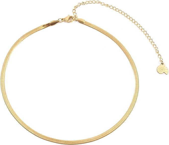 Happiness Boutique Women Herringbone Choker Necklace in Gold Color Delicate Necklace Stainless St... | Amazon (US)