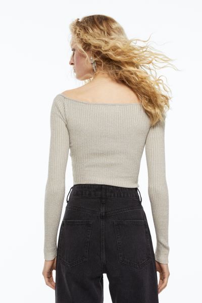 Glittery Rib-knit Top - Light taupe - Ladies | H&M US | H&M (US + CA)