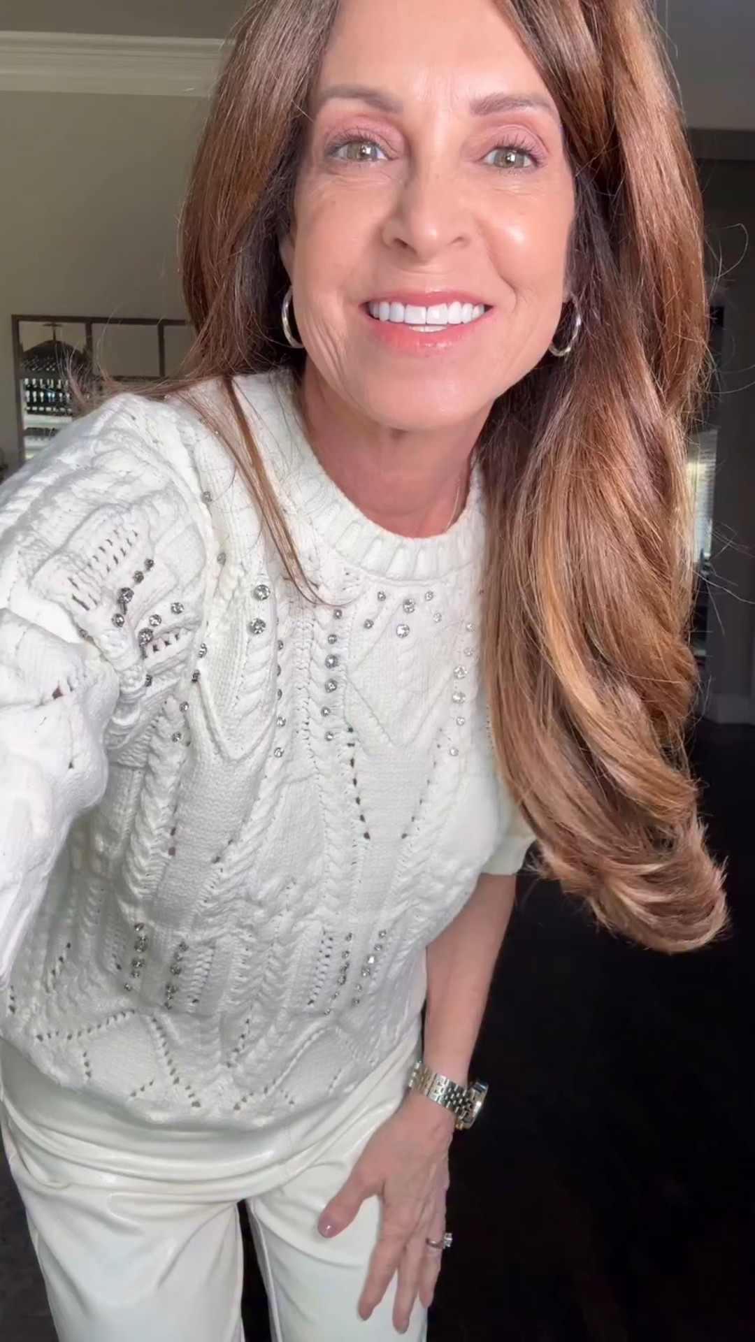 I love a Winter White outfit for the holidays!🎄

These fun, textured Vegan Leather pants have a raw hem that makes it easy to just cut them for your perfect length.

I paired with a crystal embellished short sleeve sweater that’s even prettier in person and will look great with jeans too. 

I’m wearing size small in both. Runs tts.

Use code BF25 for 30% off sitewide now!!

#LTKSaleAlert #LTKOver40 #LTKHoliday