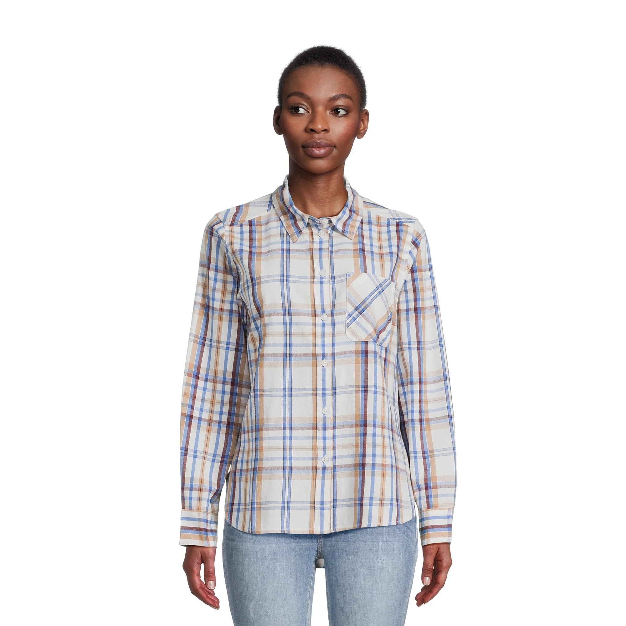 Time and Tru Women's Button Down Flannel Shirt, Sizes XS-3XL | Walmart (US)