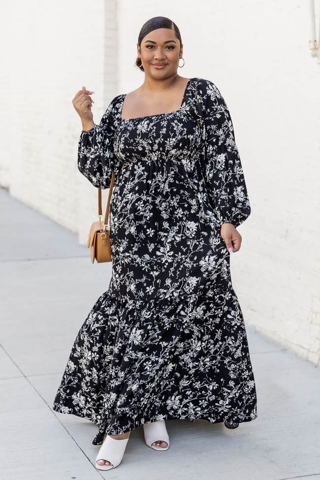 Another Love Song Black Floral Square Neck Maxi Dress | Pink Lily