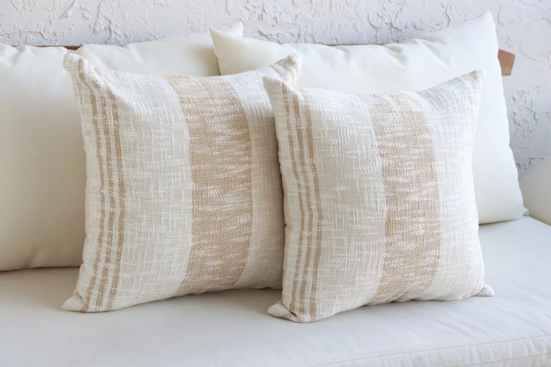Decorative Neutral Beige Throw Pillow Set Farmhouse Accent Pillows Cute Boho Style Cream Pillow -... | Etsy (US)