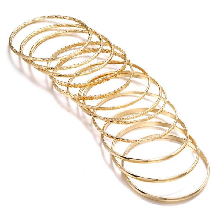 RINTOLER 12pcs/set Textured Metal Bangle | SHEIN