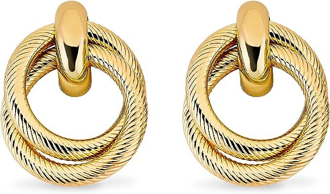 Pera Jewelry 14K Gold Plated Dangle Earrings, Twist Double Hoop Dangle Earrings, Geometric Circl... | Amazon (US)