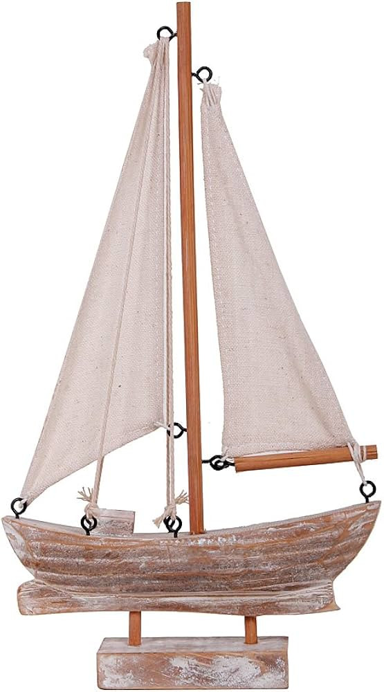 Wooden Sailboat Small Nautical Sail Boat Decor Coastal Beach Themed Ornaments for Home Bathroom R... | Amazon (US)