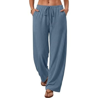 ANRABESS Womens Wide Leg Palazzo Lounge Pants | Fall Lightweight Drawstring Elastic… | Amazon (US)