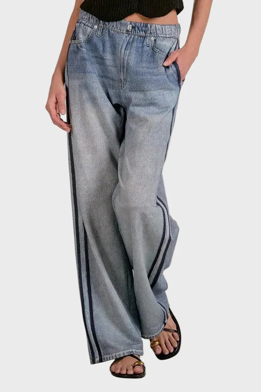 Elan Jojo Track Sweatpant Jean | Relaxed Fit Denim Jogger with Stripe | Gibsonlook
