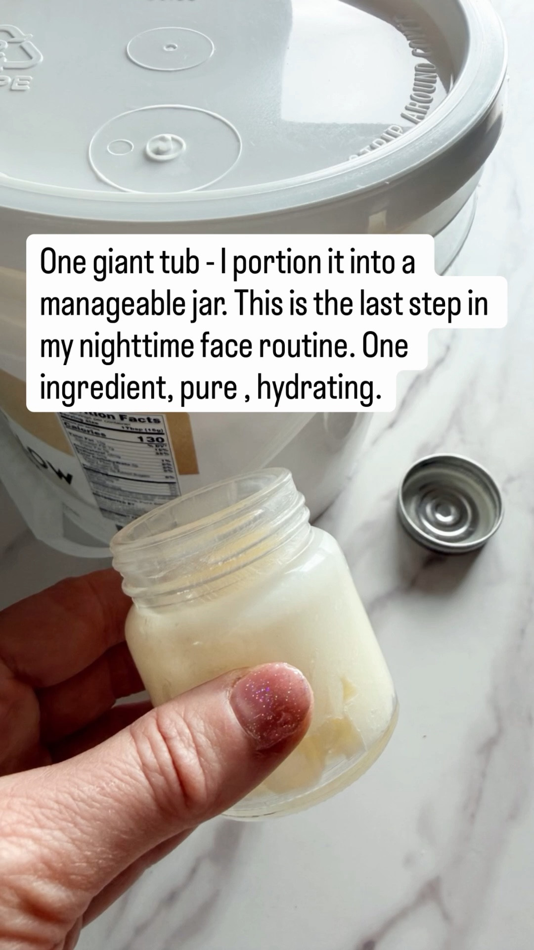 One simple ingredient - I buy this giant tub and portion it into this small jar to keep in my drawer. This is the final step in my nightly skincare routine. This goes on top of all my other face products. Hydrating, and when I wake up, my face is hydrated and glassy. 

 #LTKselfcare #LTKBeauty
