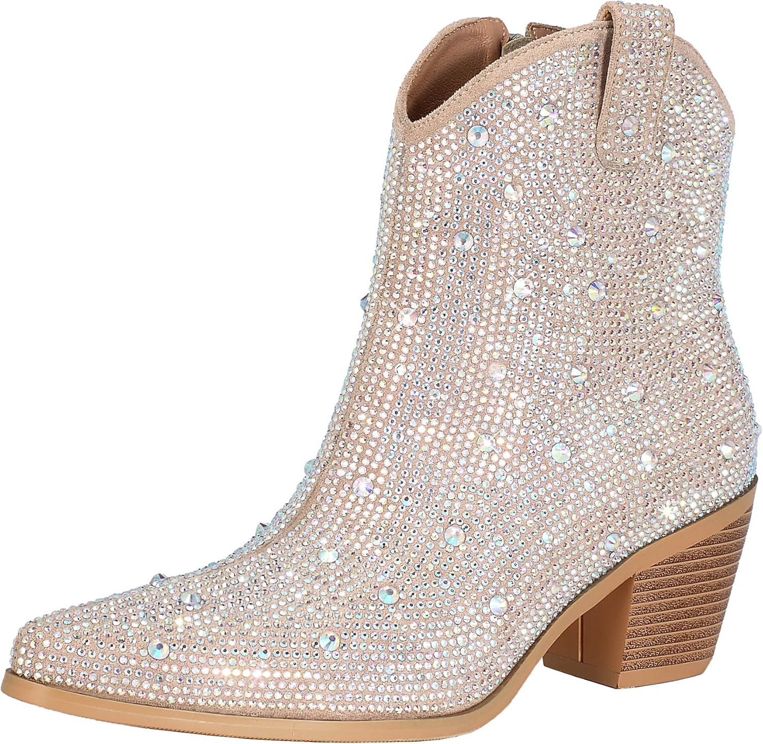 FIFSY Women Rhinestone Cowboy Boots Glitter Chunky Heel Sparkly Cowgirl Ankle Boots | Amazon (US)