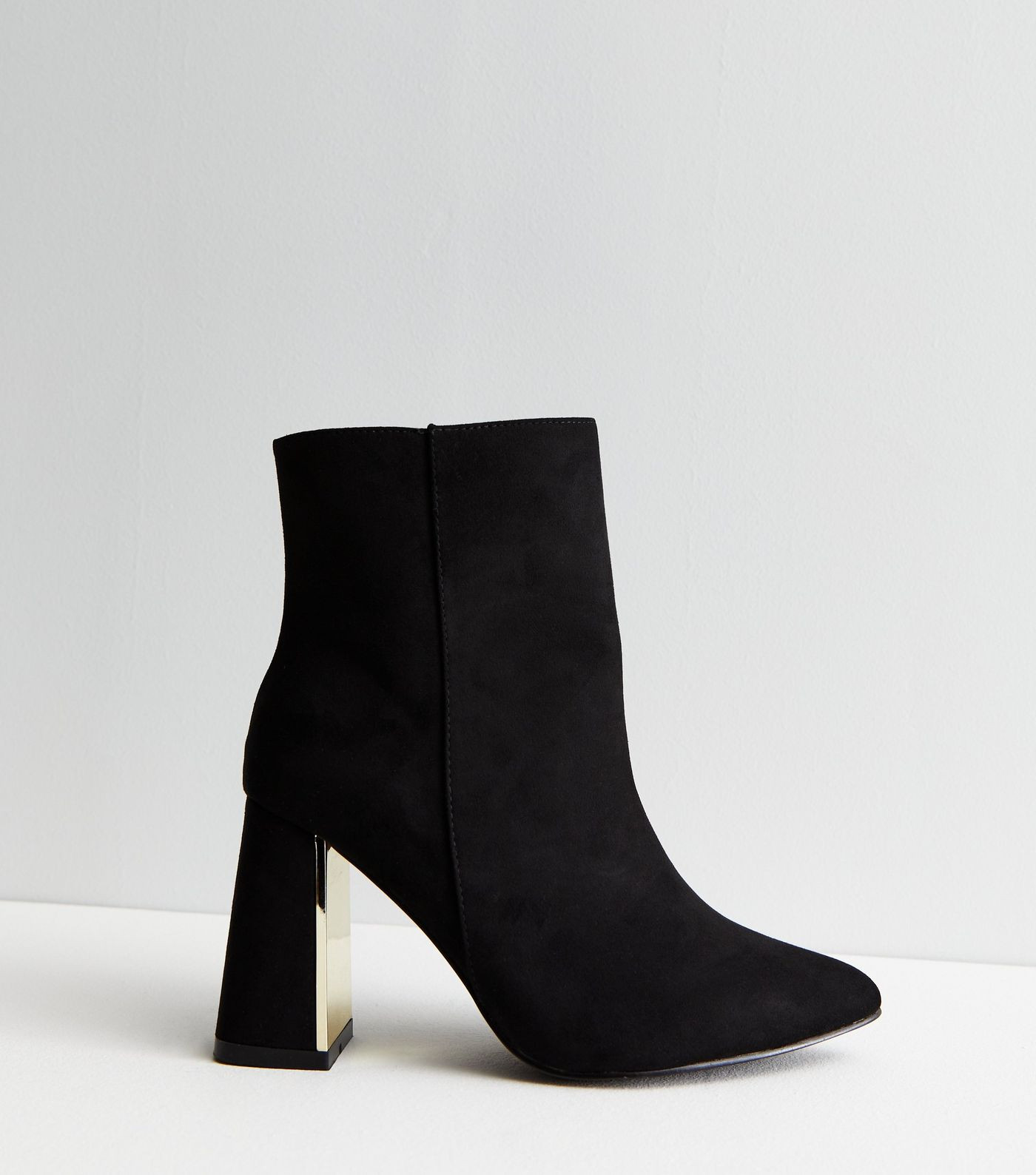 Wide Fit Black Suedette Metallic Block Heel Ankle Boots | New Look | New Look (UK)