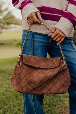Crew Faux Suede Hobo Bag in Chocolate | Impressions Online Boutique