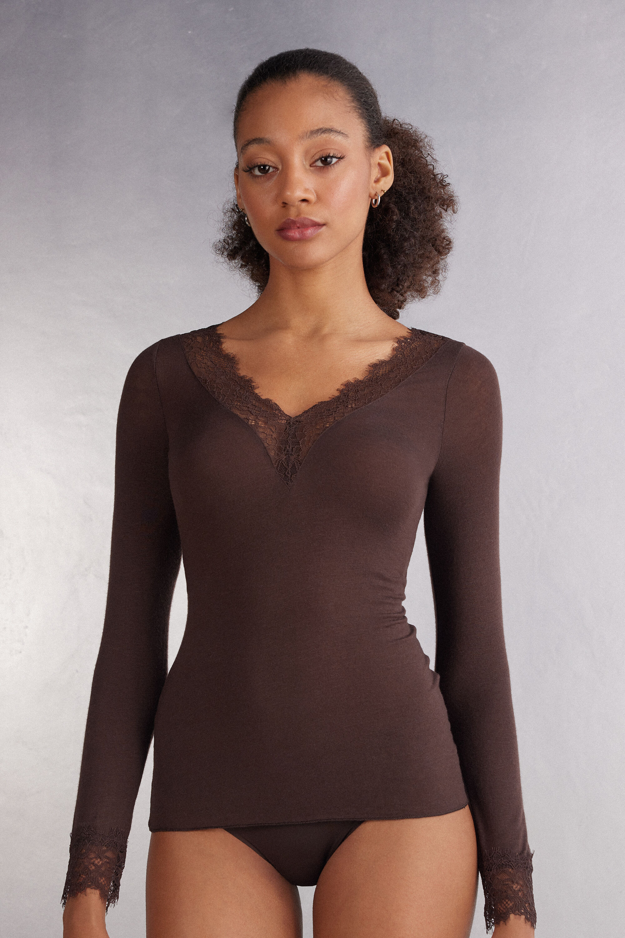 Modal Cashmere Lace Long Sleeve Shirt | Intimissimi | Intimissimi (US)