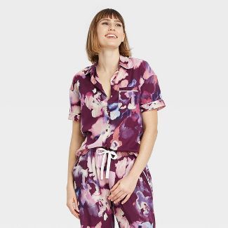 Women's Floral Print Simply Cool Short Sleeve Button-Up Shirt - Stars Above™ Purple | Target