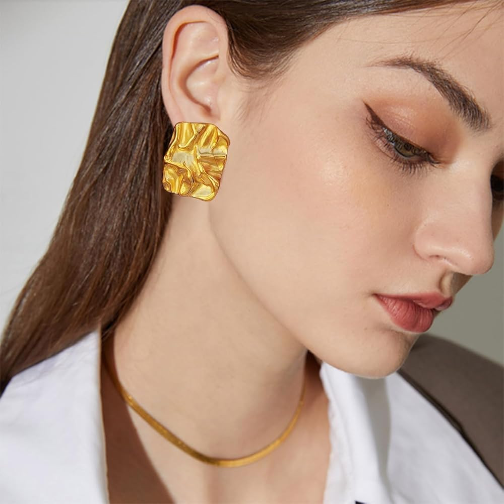 Chunky Gold Rectangle Stud Earrings for Women, Dainty Thick Stud Earrings, Minimalist Geometric E... | Amazon (US)