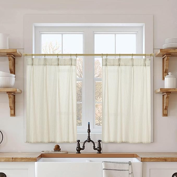 Kitchen Window Curtains Over Sink 24 Inch Length Sets,Rustic Country Pinch Pleated Linen Cafe Sma... | Amazon (US)
