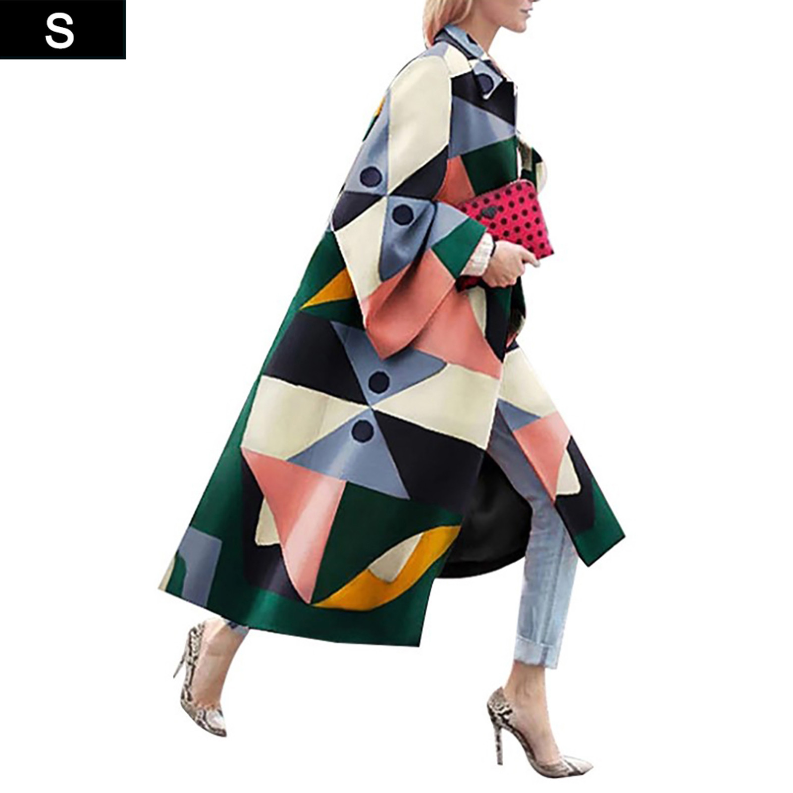 Women Lapel Fashion Print Loose Long Sleeve Coat - Walmart.com | Walmart (US)