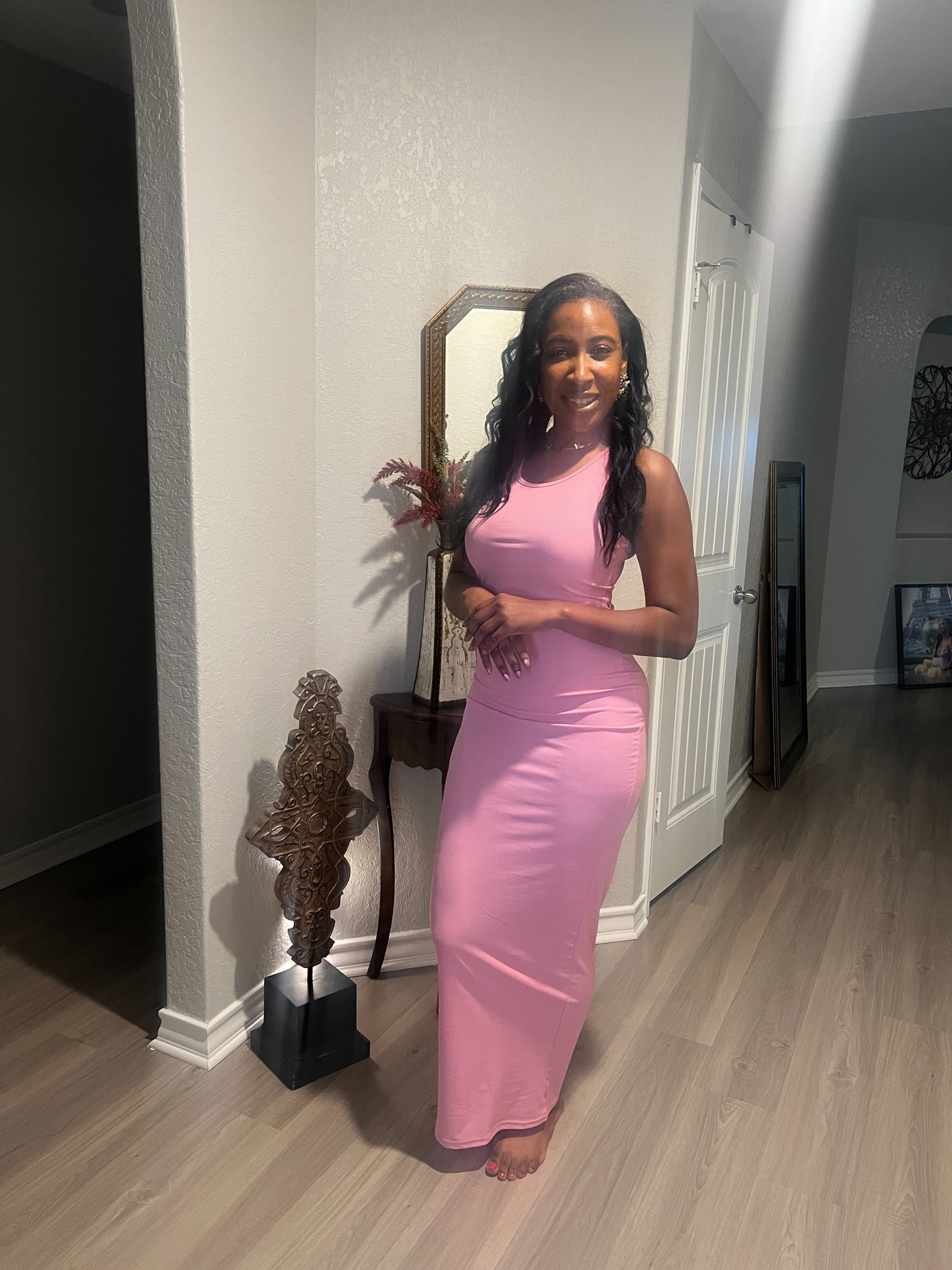 Ditch the pajamas and elevate your work from home style with this gorgeous pink floor-length maxi dress! 💃💖 Stay fabulous and chic all day long, because who says you can't be fashionable while working from home?✨ Make every day a fashion show! 💋
#workfromhome #ootd #maxidress 

#LTKstyletip #LTKFind #LTKover40