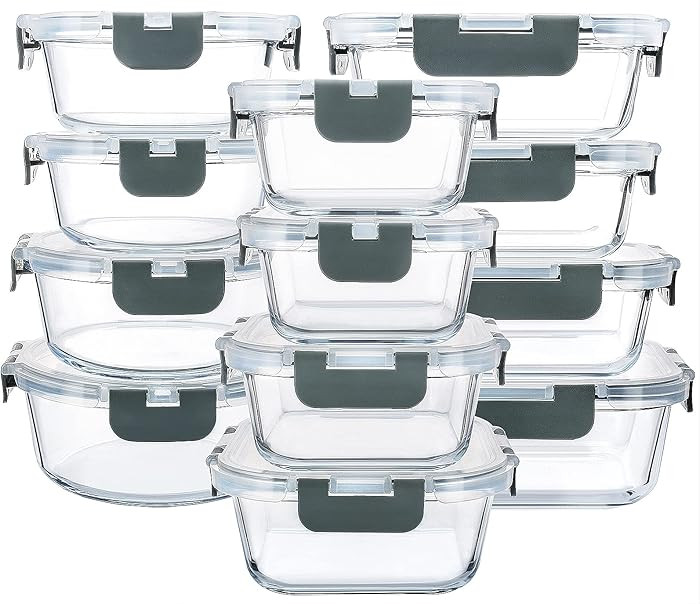 M MCIRCO 24-Piece Glass Food Storage Containers with Upgraded Snap Locking Lids,Glass Meal Prep C... | Amazon (US)