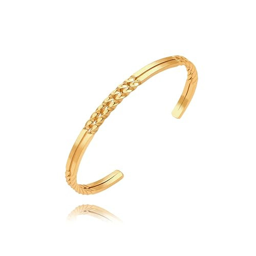 Statement 18K Gold Cuff Bangle Bracelet for Women Trendy Cute Stackable Bracelets Dainty Simple Thin Gold Bracelet | Amazon (US)