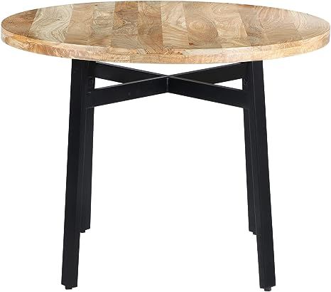 The Urban Port 39-Inch Round Mango Wood Dining Table with Angled Iron Leg Support, Brown and Blac... | Amazon (US)