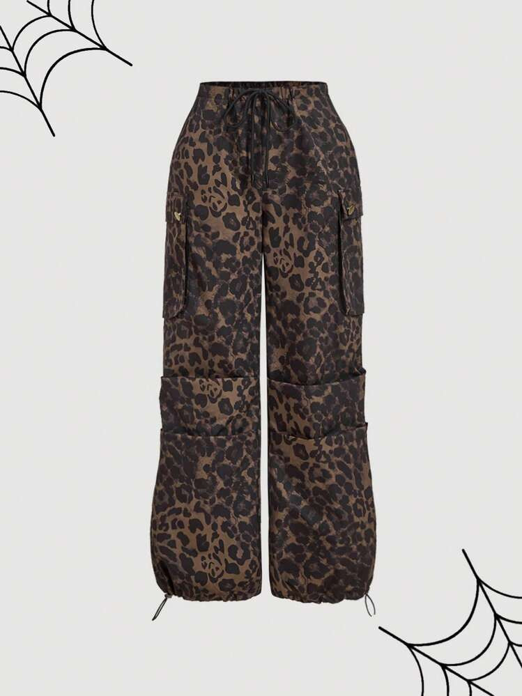 SHEIN MOD Leopard Print Cargo Pants, Women's Straight Casual Trousers,Loose  Leopard Print Pants,... | SHEIN