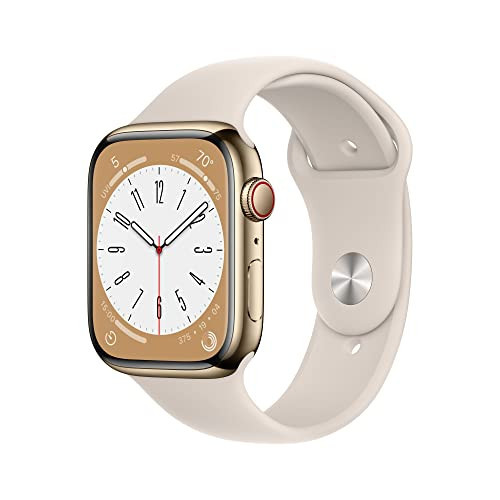 Apple Watch Series 8 [GPS + Cellular 45mm] Smart Watch w/Gold Stainless Steel Case with Starlight Sport Band-M/L. Fitness Tracker, Blood Oxygen & ECG Apps, Always-On Retina Display, Water Resistant | Amazon (US)
