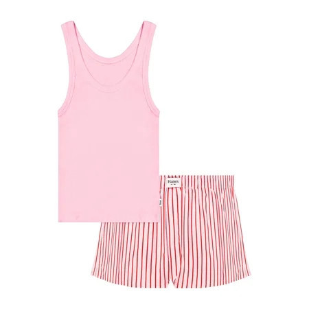 Hanes Originals Women's Comfywear Pajama Set, Sleep Top & Woven Shorts, Loungewear Dream House Pink/Dream Pink Stripe XS | Walmart (US)