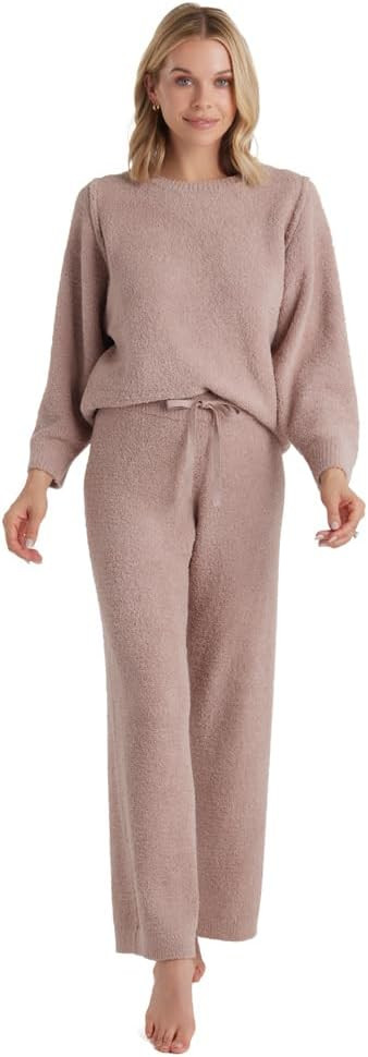 Softies Solid Marshmallow Reverse Seam Crew Neck Lounge Set with Bracelet Sleeve | Amazon (US)