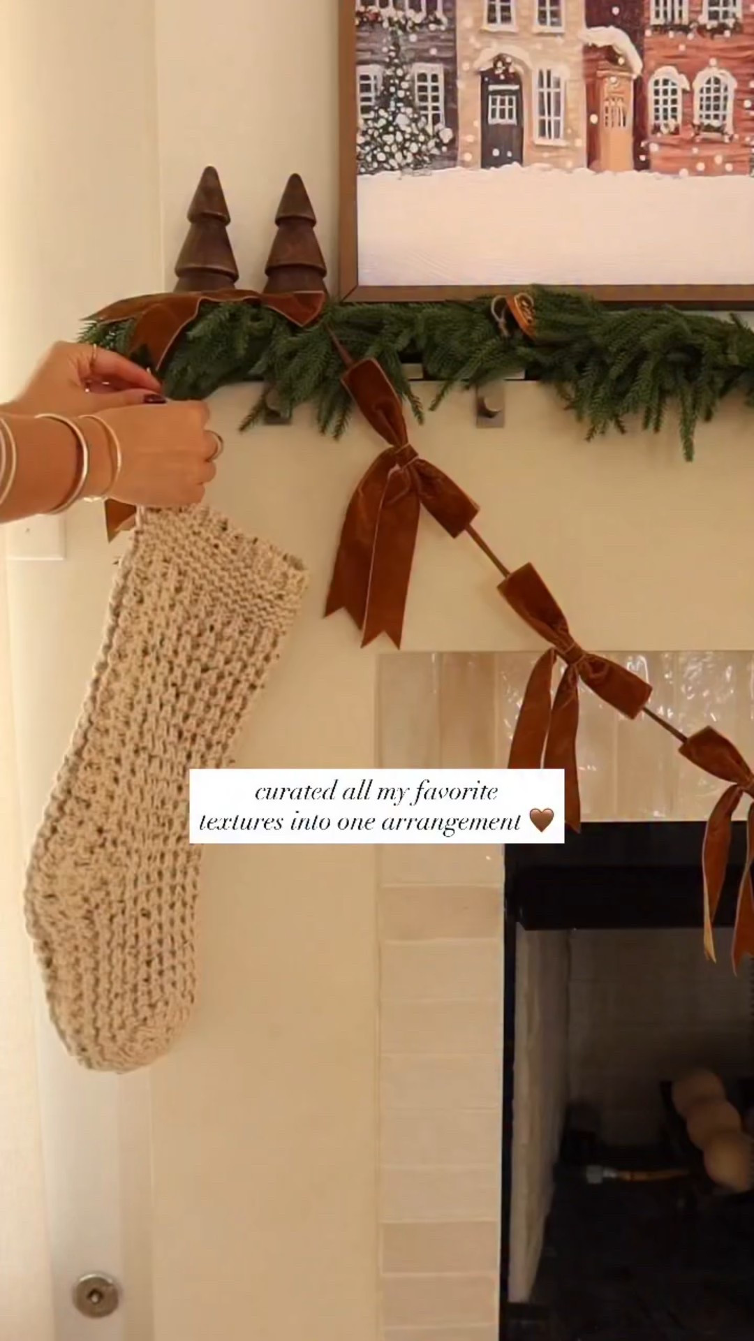 My favorites textures allll in one line up!!!🥰 Follow + Comment “SAVE” for links to my top favorite Christmas stockings! 🤎 the best colors and textures for the prettiest array of stockings for the whole family! 😍😍 
•
•
#christmasstockings #mantle #christmasmantle