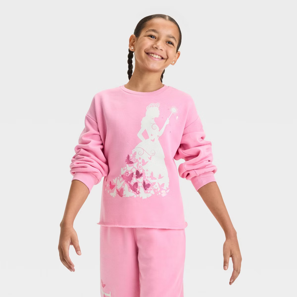 Girls' Wicked Glinda Popular Dreamy Fleece Crewneck Sweatshirt - Pink | Target