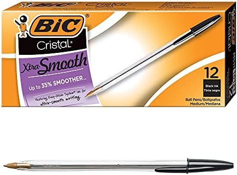BIC Cristal Xtra Smooth Black Ballpoint Pens, Medium Point (1.0mm), 12-Count Pack, Extra Smooth a... | Amazon (US)