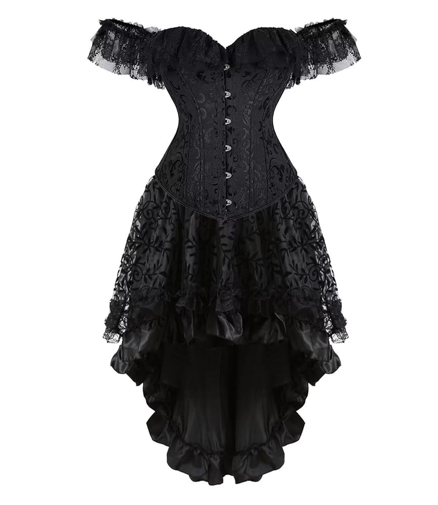 Corset Dress Plus Size Masquerade Gothic Brocade Lace Gothic Bustier Skirt Set Costume | Amazon (US)