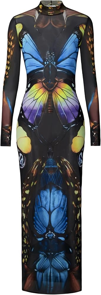 JW PEI Women's Butterfly Mesh Maxi Dress | Amazon (US)