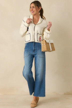 Knot Your Average Ivory Multi Knit Contrast Stitch Cardigan Sweater | Red Dress