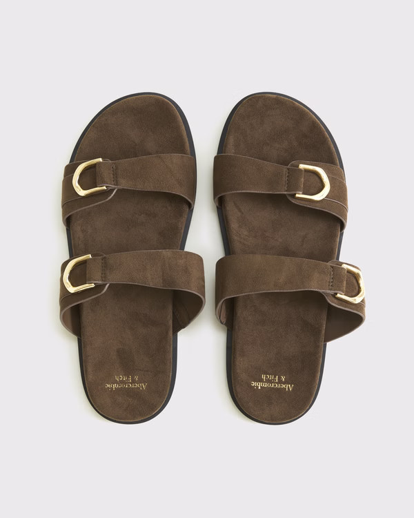 Vegan Suede Double-Strap Hardware Sandals | Abercrombie & Fitch (US)