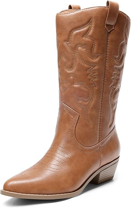 DREAM PAIRS Women's Cowboy Boots Pull On Cowgirl Boots Mid Calf Western Boots, Available in Regul... | Amazon (US)