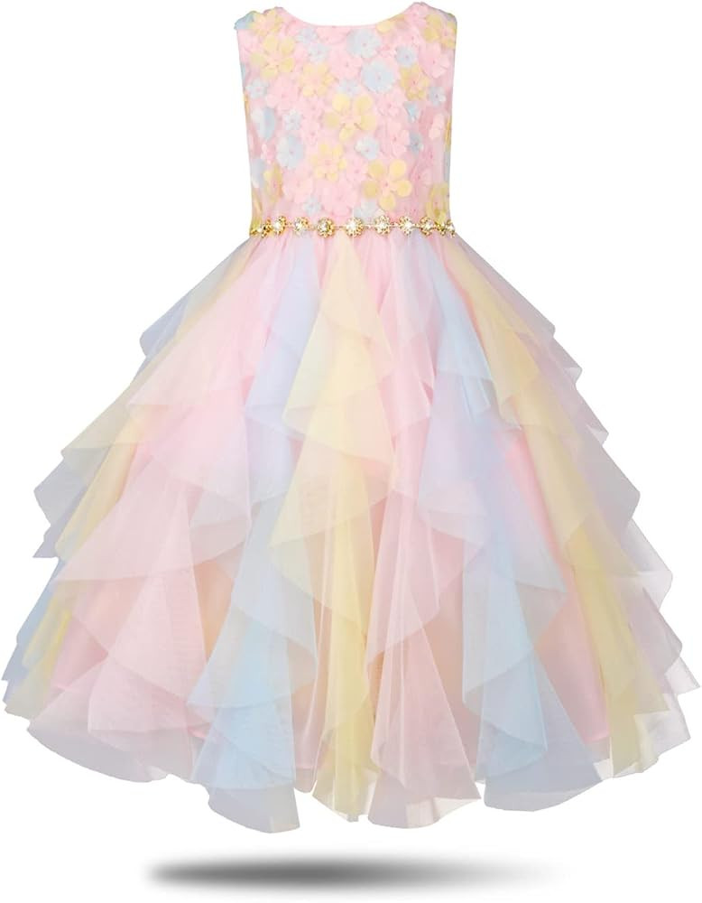 Rainbow Dress for Girls Easter Spring Lace Tulle Mesh Grils Summer Dress Flower Girls Party Dance... | Amazon (US)