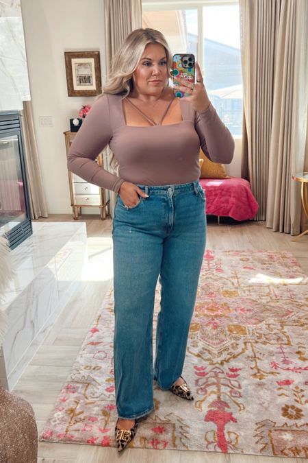 chic curvy fall outfit! wearing size xl in mauve strappy bodysuit {could have just taken the large!} and size 32 in 90s loose denim 

#LTKunder100 #LTKSeasonal #LTKcurves
