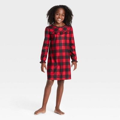 Kids&#39; Holiday Buffalo Check Flannel Matching Family Pajamas NightGown - Wondershop&#8482; Red... | Target