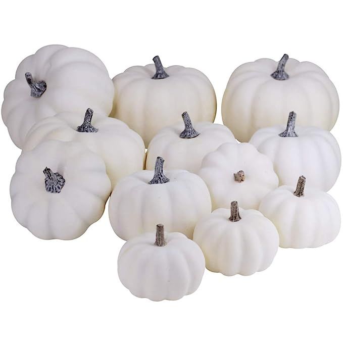 besttoyhome 12 PCS Assorted Sizes Rustic Harvest White Artificial Pumpkins for Halloween, Fall Th... | Amazon (US)