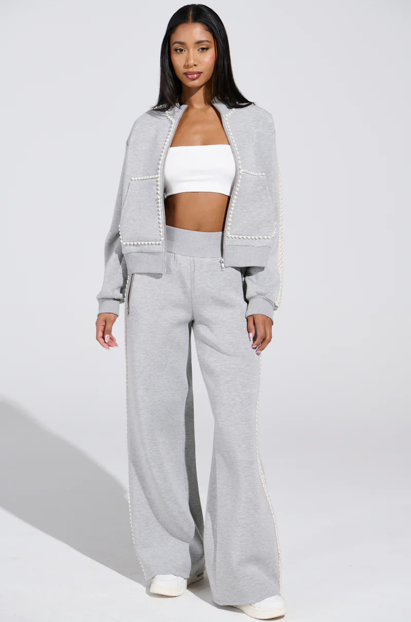 PEARL GIRL WIDE LEG JOGGER IN GREY | AKIRA