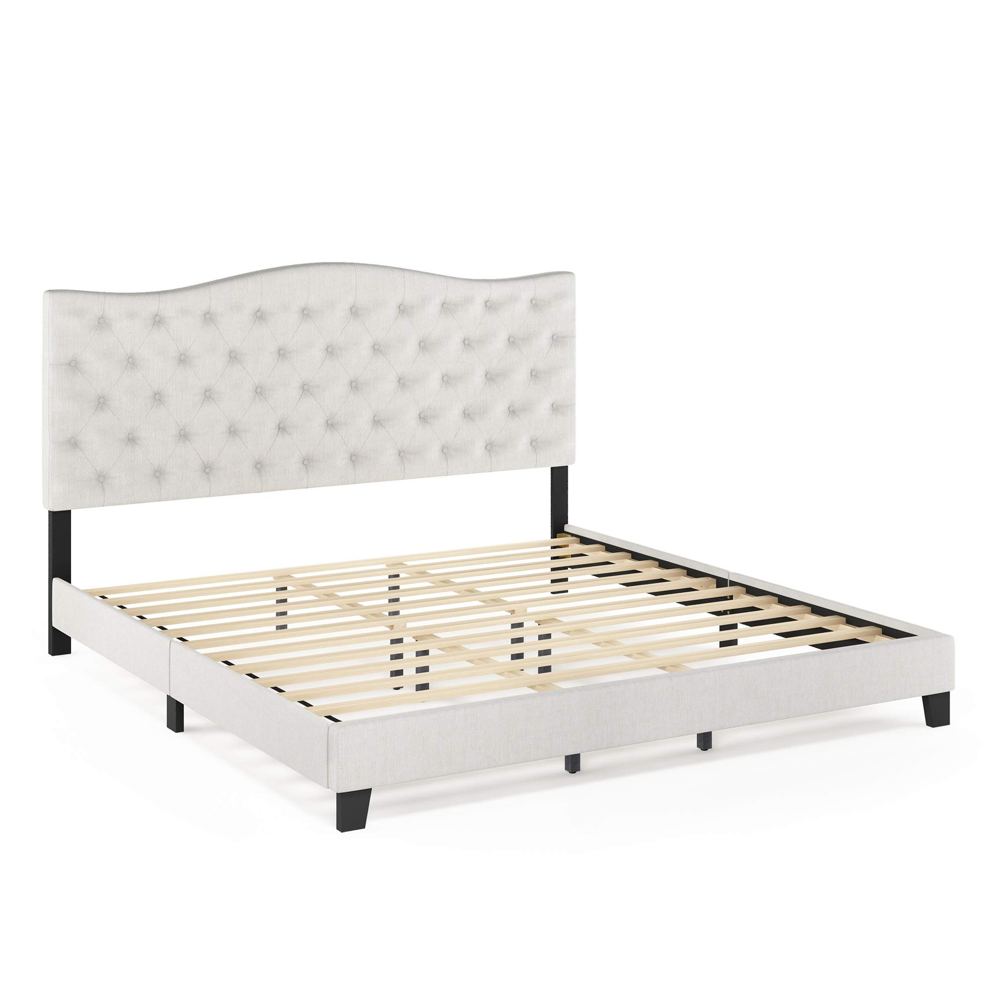 Furinno Lille Button Tufted Bed Frame, King, Gray | Amazon (US)